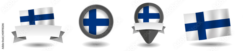 Finland flag vector collection. Pointers, flags and banners flat icon. Vector state signs illustration isolated on white background. Finland flag symbol on design element. Finland flag vector collection. Pointers, flags and banners flat icon. Vector state signs illustration isolated on white background. Finland flag symbol on design element.