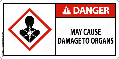 Danger May Cause Damage To Organs GHS Sign On White Background