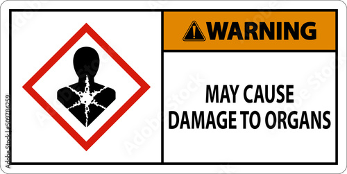 Warning May Cause Damage To Organs GHS Sign On White Background