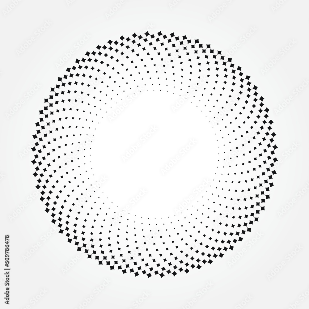 Abstract background with dots. Round logo. Halftone swirl object. Halftone dots circle texture. Abstract circle pattern. Vector art illustration. Halftone design element.	