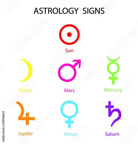 illustration of astronomy and astrology, astrology signs, Planet Symbols, set of zodiac and astrology symbols of planets 