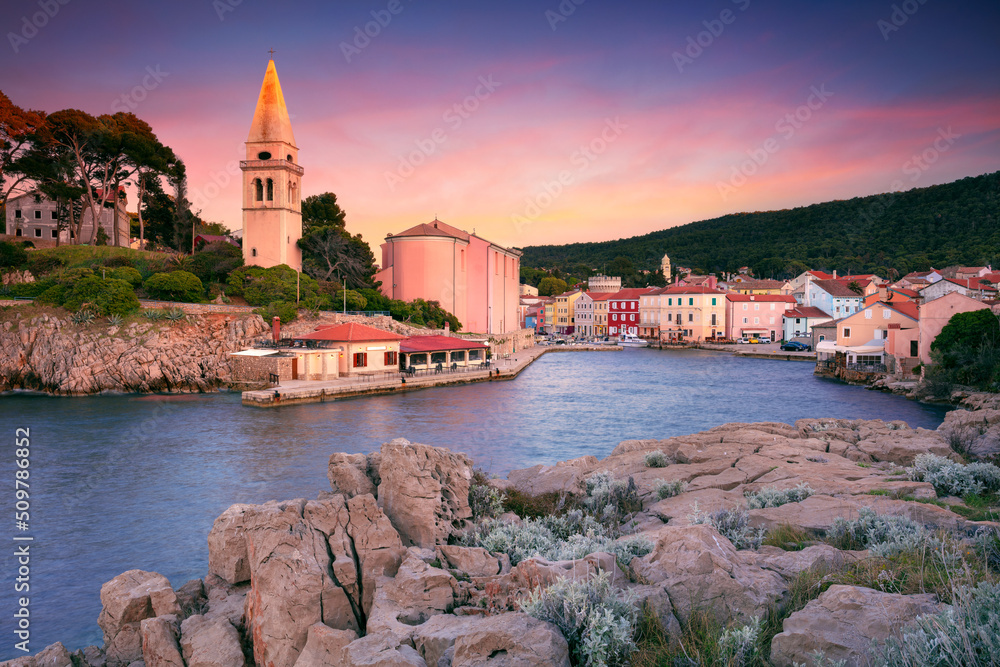 Mali Losinj, Cres Island, Croatia. Cityscape image of iconic village Mali Losinj, Croatia located on Cres Island at sunset.