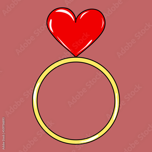 Golden ring with red heart
