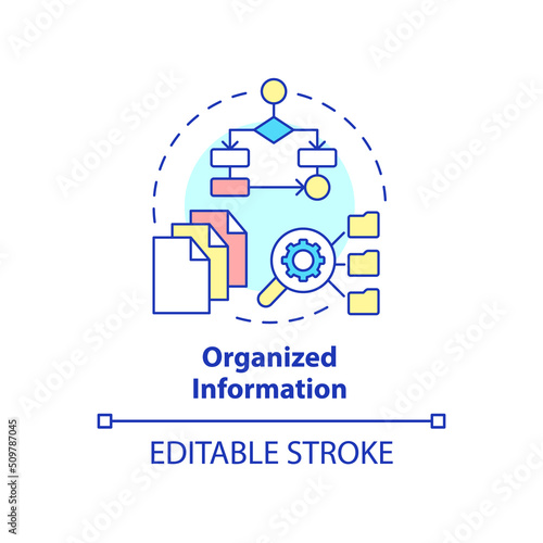 Organized information concept icon. Search engine optimization principle abstract idea thin line illustration. Isolated outline drawing. Editable stroke. Arial, Myriad Pro-Bold fonts used