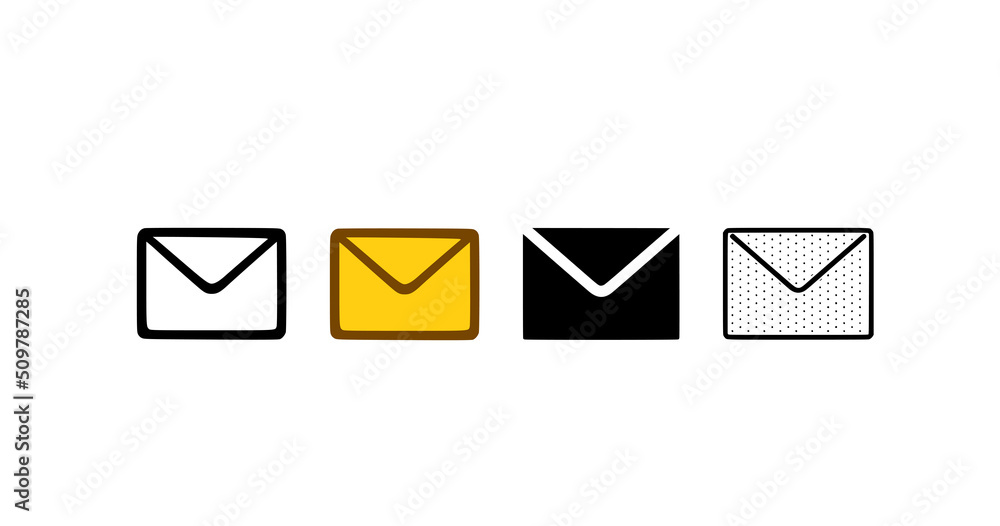 Envelope icon set in different styles. Message or mail symbol vector illustration isolated on white background. Envelope icon set in different styles. Message or mail symbol vector illustration isolated on white background.