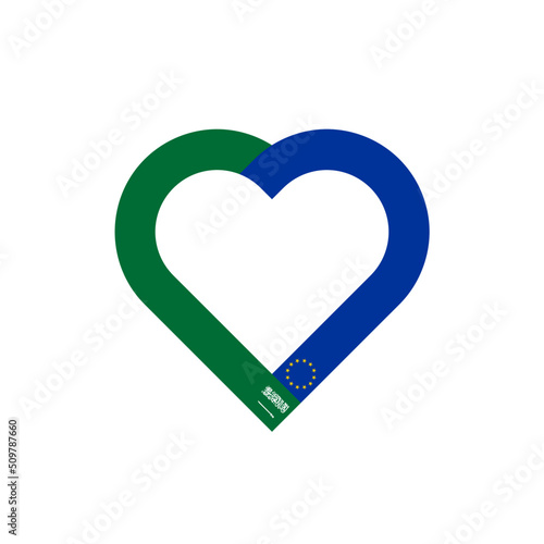unity concept. heart ribbon icon of saudi arabia aand european union flags. vector illustration isolated on white background