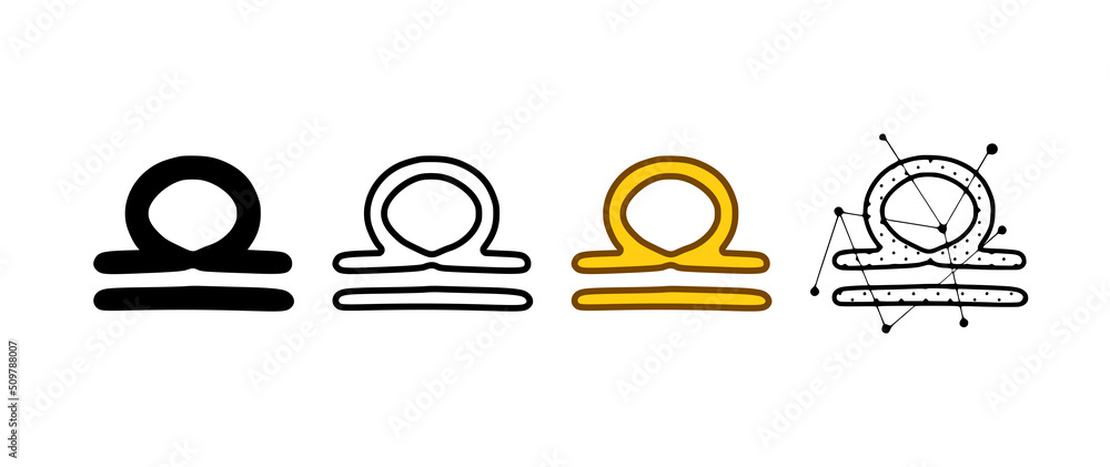 Libra zodiac sign vector illustration in different styles isolated on white background. Libra zodiac sign vector illustration in different styles isolated on white background.