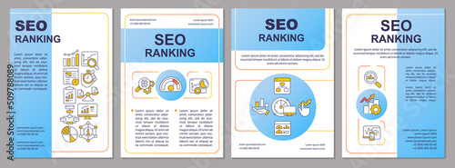 Search engine optimization ranking blue brochure template. Leaflet design with linear icons. Editable 4 vector layouts for presentation, annual reports. Arial-Black, Myriad Pro-Regular fonts used