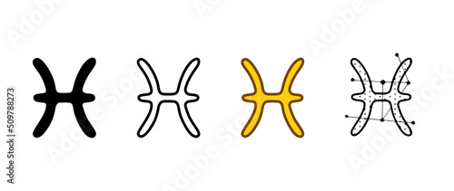 Pisces zodiac sign vector illustration in different styles isolated on white background.