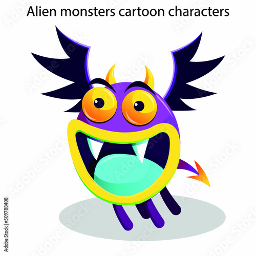 Alien monsters icons funny cartoon characters
