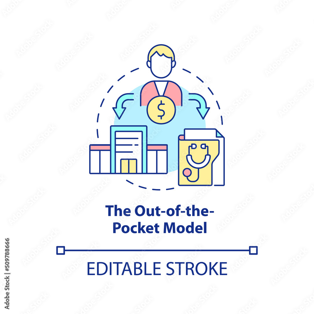 Out-of-the-pocket model concept icon. Health system model abstract idea thin line illustration. No insurance coverage. Isolated outline drawing. Editable stroke. Arial, Myriad Pro-Bold fonts used