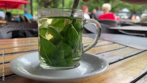 Fresh mint tea outdoors in a beergarden photo