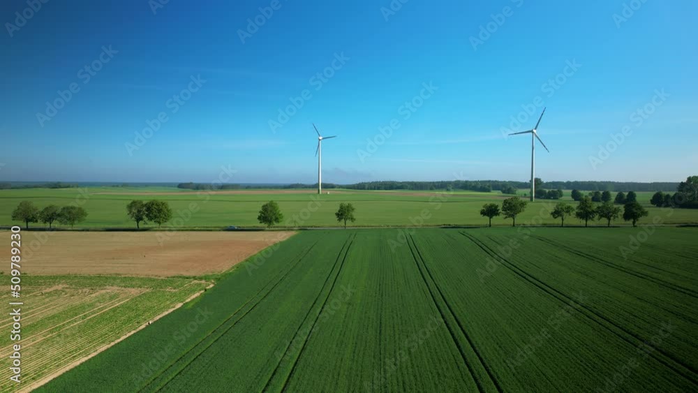 Alternative Energy Production in Wind Turbine Farm, Roadtrip on Countryside Alternative Energy Production in Wind Turbine Farm, Roadtrip on Countryside
