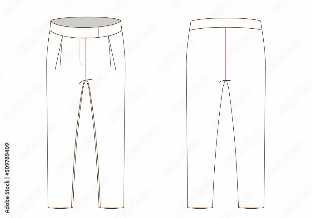 technical sketch of trousers with high waist and slightly tapered bottom technical sketch of trousers with high waist and slightly tapered bottom