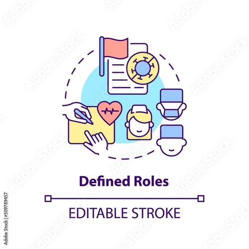 Defined roles concept icon. Preparing for pandemic times abstract idea thin line illustration. Health care professionals. Isolated outline drawing. Editable stroke. Arial, Myriad Pro-Bold fonts used
