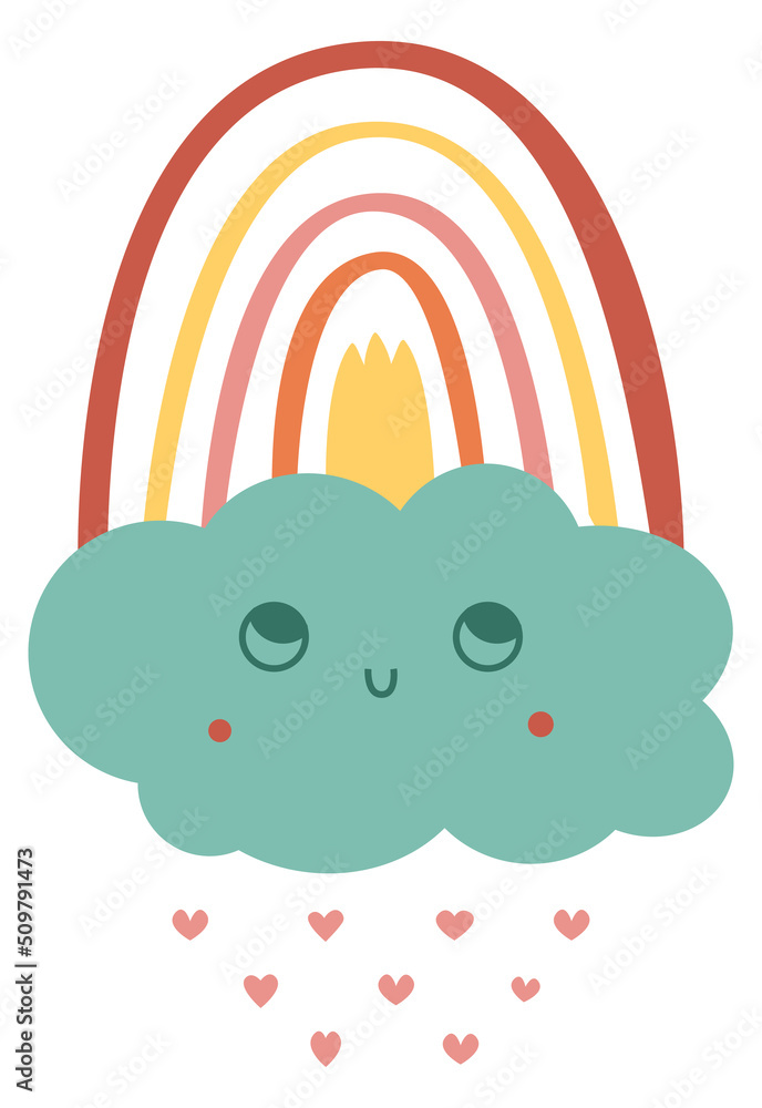 Fototapeta premium Cute cloud with rainbow. Love rain kid print