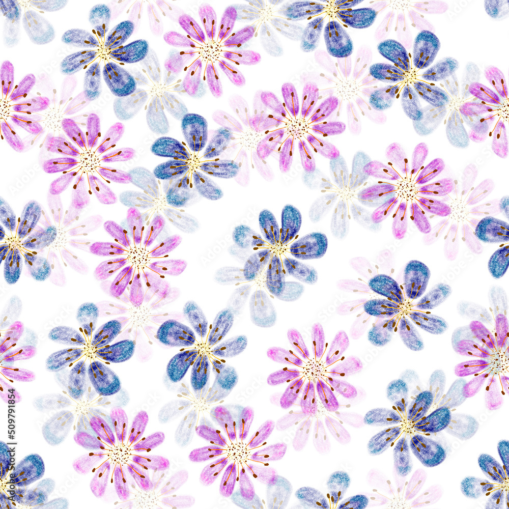 Seamless watercolor pattern of decorative flowers.