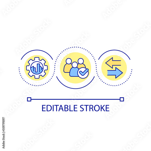 Society targets integration loop concept icon. Urban infrastructure. Maas integration level abstract idea thin line illustration. Isolated outline drawing. Editable stroke. Arial font used
