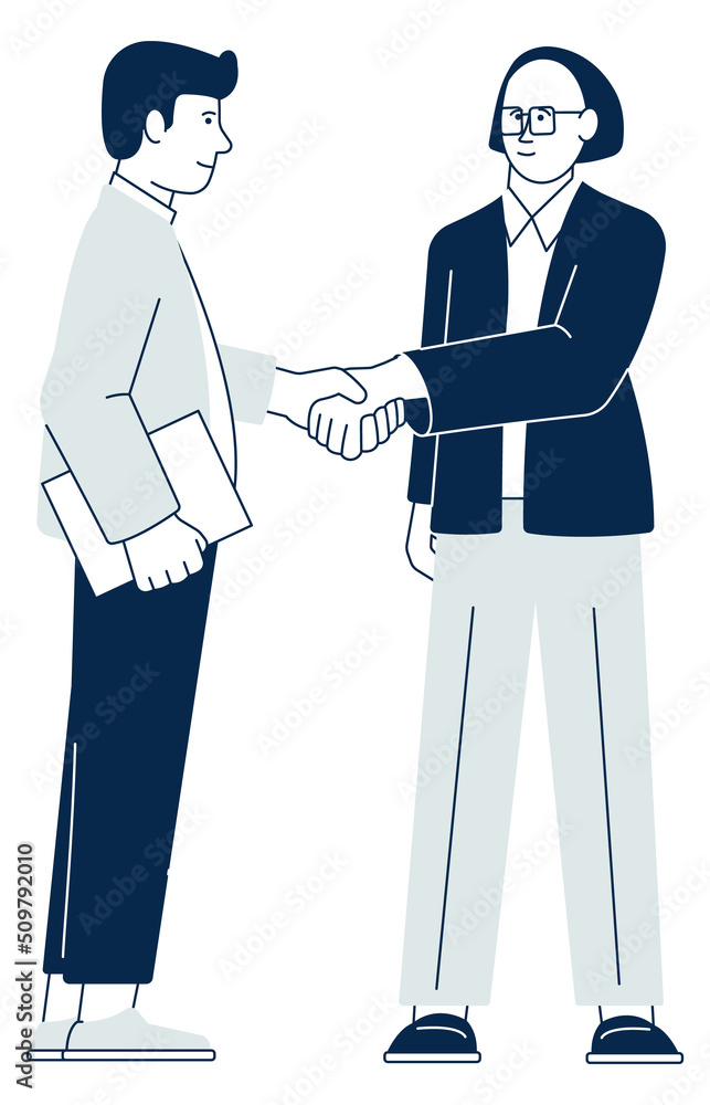 Succesful deal symbol. Smiling people shaking hands