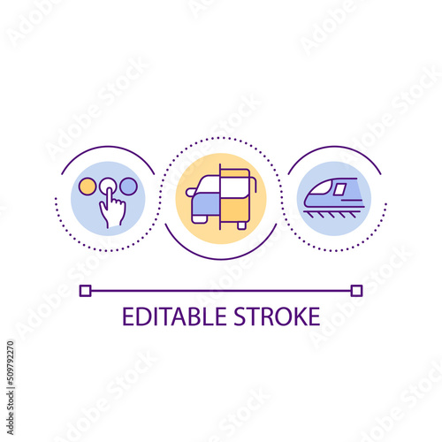 Choosing comfortable transport options loop concept icon. Building mobility service abstract idea thin line illustration. Isolated outline drawing. Editable stroke. Arial font used