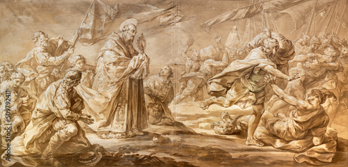VALENCIA, SPAIN - FEBRUAR 14, 2022: The painting of expulsion of the Moors in  Capilla del Santo Caliz of Cathedral  by Vicente Lopez Portana (1772-1850). photo