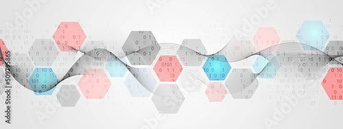 Neon abstract background. Digital wave design. Information security. Texture of connection of lines, dots, zeros, ones. Binary system. Banner technology, business, logo, social networks. Vector.