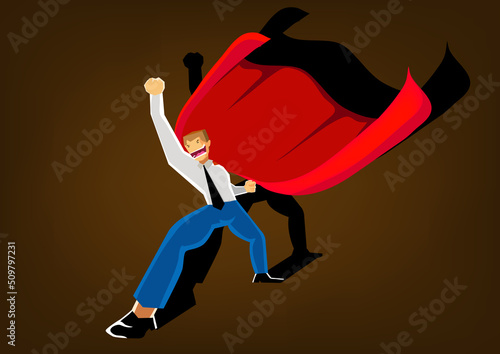 Super businessman push hands up and happy in time winner concept