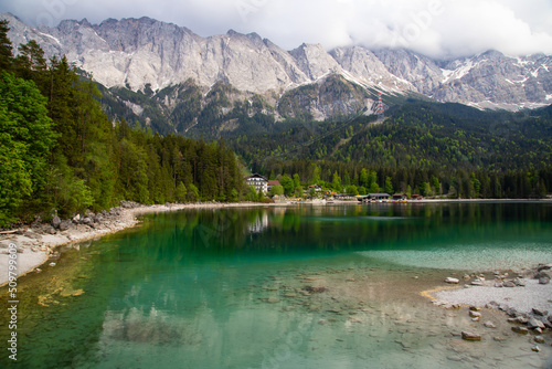 View on the beautiful Zugspitze mountain and the Eibsee in Bavaria  Germany