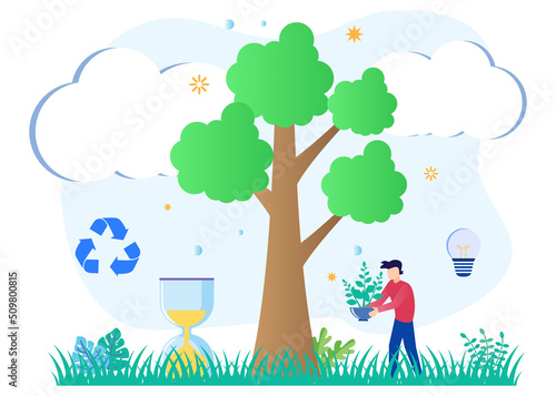 Illustration vector graphic cartoon character of care for the environment and reforestation