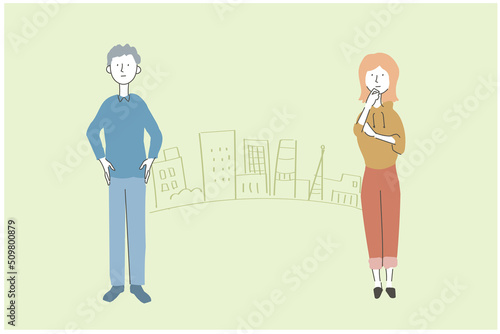 社会問題などについて考える男性と女性　