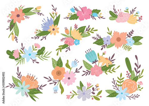 Set of Flower Arrangement in Doodle Style  Perfect for Wedding Design Element  Floral Vector Illustration