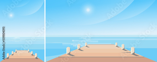 Sea pier on sunny day. Natural scenery in different formats.