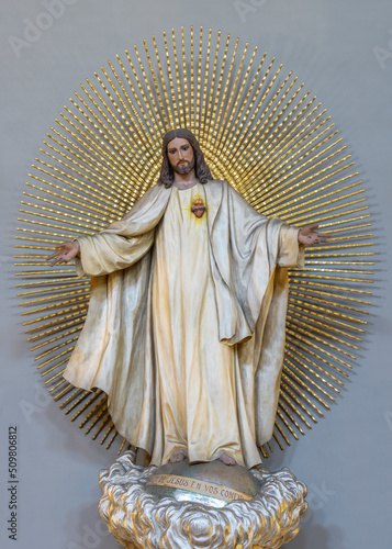 VALENCIA, SPAIN - FEBRUAR 17, 2022: The carved polychrome statue of Heart Jes...