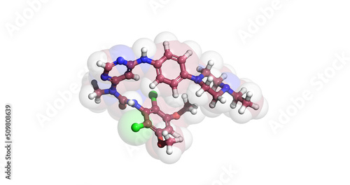 Infigratinib, anticancer drug, 3D molecule photo