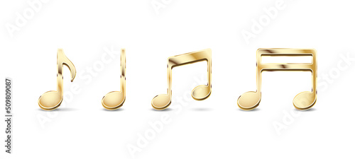 Vector realistic golden 3d musical notes icons