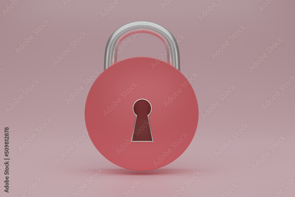 3D render pink metal Padlock icon isolated on light pink background. minimal pink lock. 3d render illustration. 3D render pink metal Padlock icon isolated on light pink background. minimal pink lock. 3d render illustration.