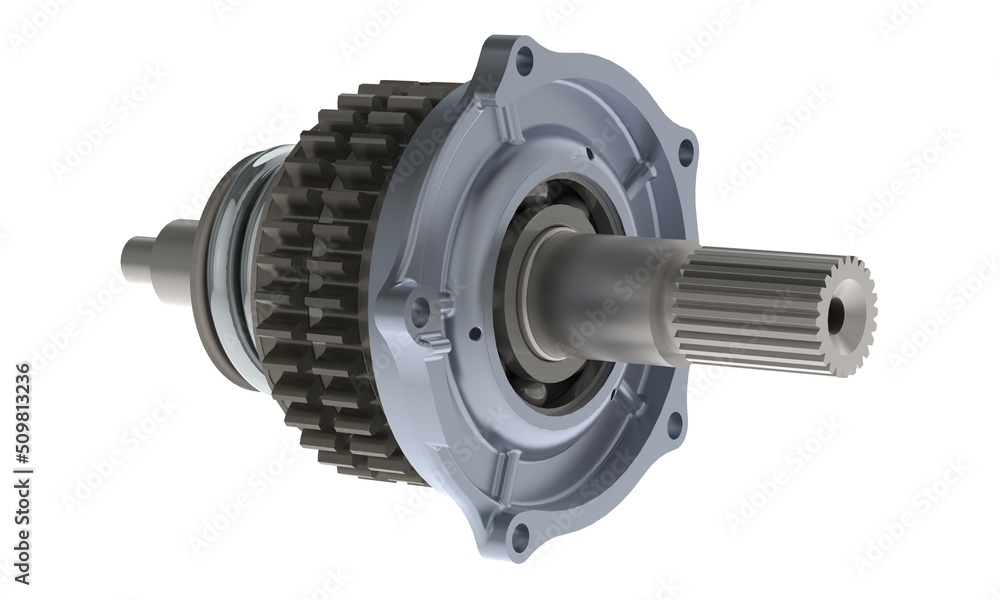 Car alternator gear shaft 3D rendering isolated on white background Car alternator gear shaft 3D rendering isolated on white background