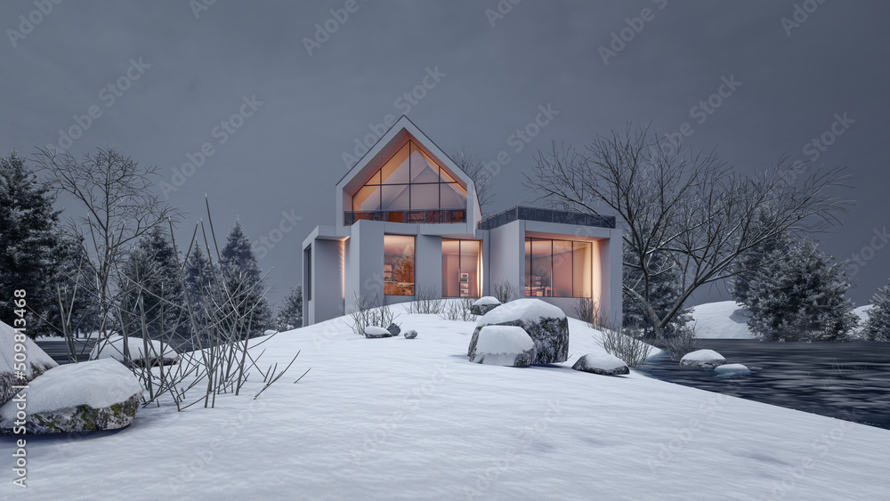 3D Rendering Illustration Of Modern House 