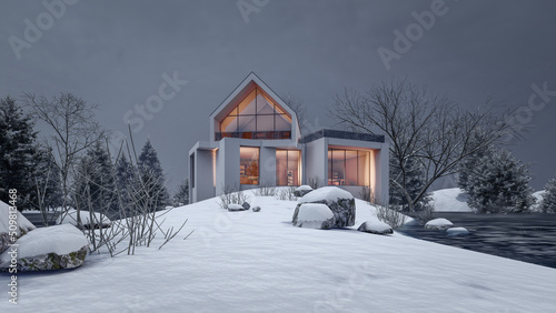 3D Rendering Illustration Of Modern House  © Aris Suwanmalee