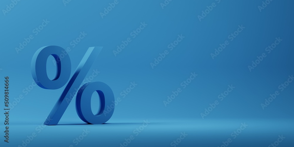 3D render of percentage symbol on blue background - obrazy, fototapety, plakaty 