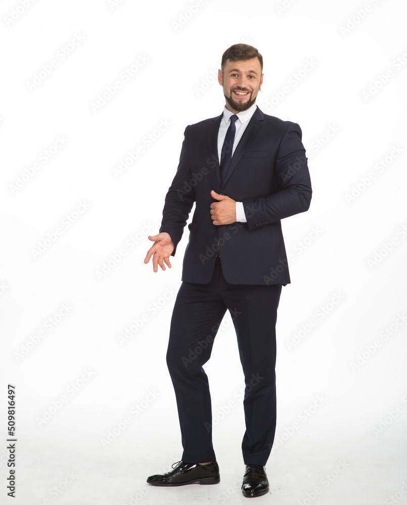 young businessman in a suit posing with different emotions on a white background in the studio isolated in full growth young businessman in a suit posing with different emotions on a white background in the studio isolated in full growth