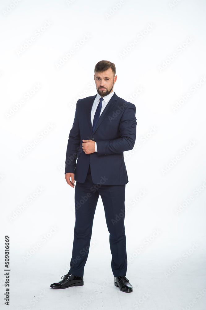 young businessman in a suit posing with different emotions on a white background in the studio isolated in full growth young businessman in a suit posing with different emotions on a white background in the studio isolated in full growth