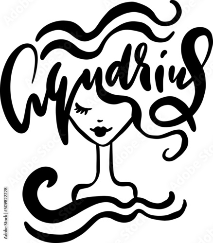 Zodiac sign Aquarius girl sketch. Abstract vector illustration.