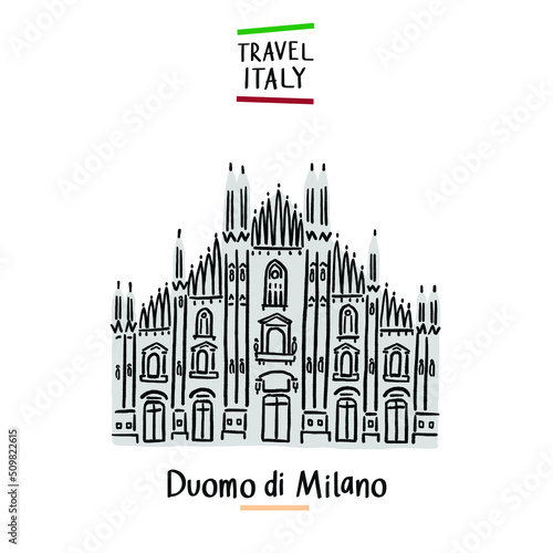 Duomo di Milano Italy landmark Hand drawn color Illustration