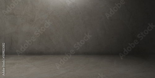Tableau sur toile Empty dark gray concrete wall room studio background and rough floor perspective