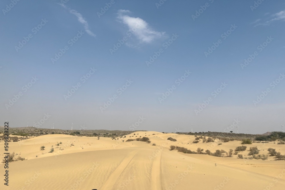 Tire tracks on desert sand. Beautiful Thar desert. Tire tracks on desert sand. Beautiful Thar desert.