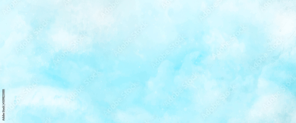 Light sky blue shades watercolor background. Aquarelle paint paper textured canvas for design with the sunlight passing, creating a miraculous abstract shape, vector illustrator.	