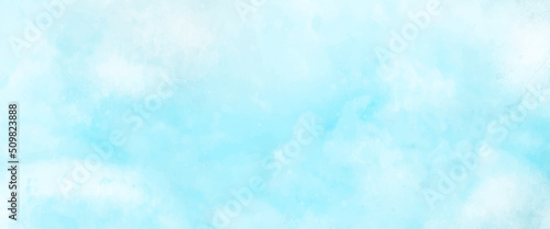 Light sky blue shades watercolor background. Aquarelle paint paper textured canvas for design with the sunlight passing, creating a miraculous abstract shape, vector illustrator. 