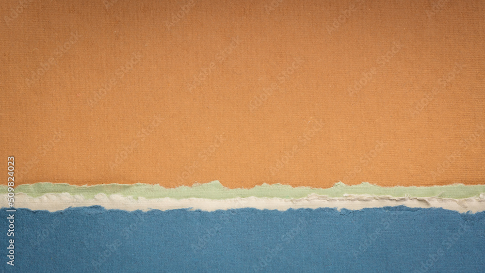 abstract landscape in blue and orange pastel tones - a collection of handmade rag papers abstract landscape in blue and orange pastel tones - a collection of handmade rag papers