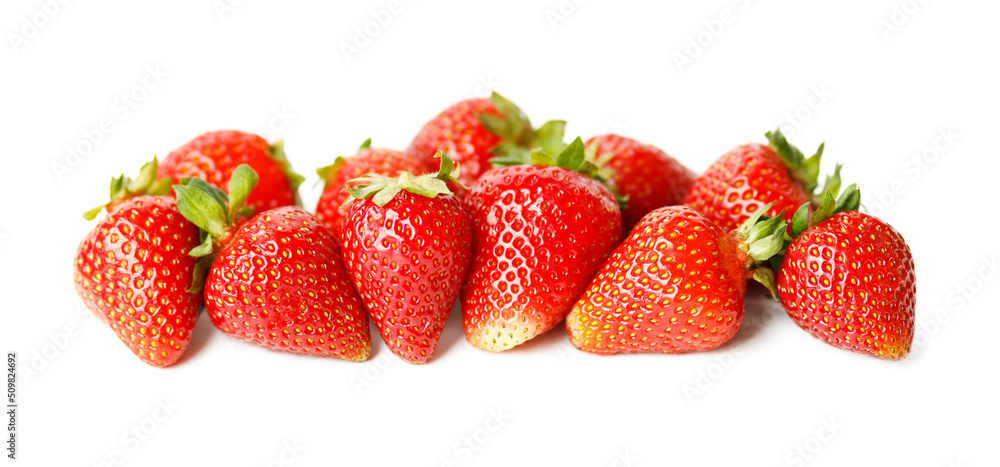Red ripe strawberries are cut out on a white background. Red ripe strawberries are cut out on a white background.